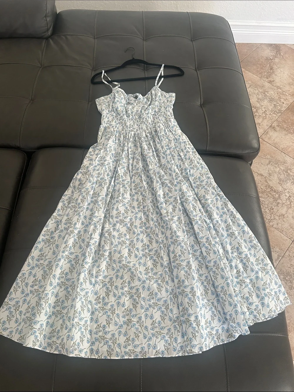 J. Crew White Maxi Dress with Light Blue Floral Print